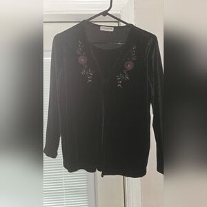 Notations Petite Black Crushed Velvet Vintage Cardigan Size PL